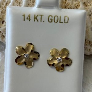 14 k and 10 k solid gold flower studs earrings.