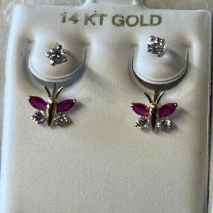 14 k gold butterfly screw back earrings.