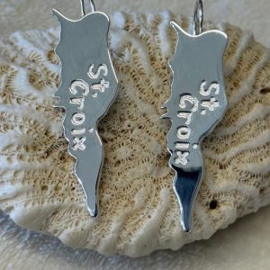 Sterling silver Saint Croix map earrings.