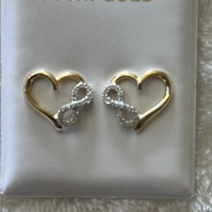 Solid 14 k gold heart with infinity earrings.