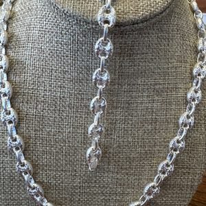 Sterling silver adjustable puff link necklace, hand chain set.
