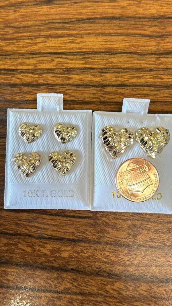 Solid 10 K gold heart nugget earrings - Image 4