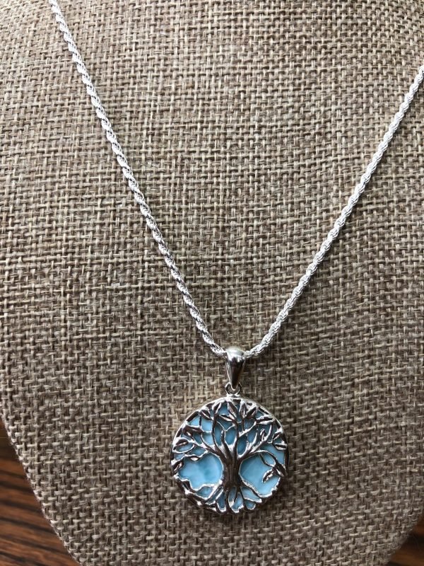 Tree of life 925 sterling silver Larimar stone pendant and chain - Image 2
