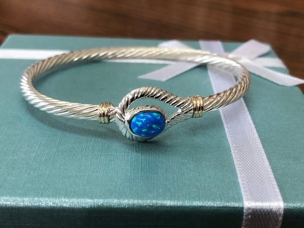14 k gold wrapped and 925 sterling silver opal bracelet . - Image 2