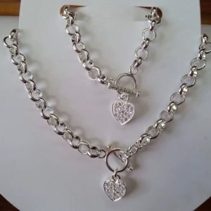 925 Sterling silver heart bracelet and necklace