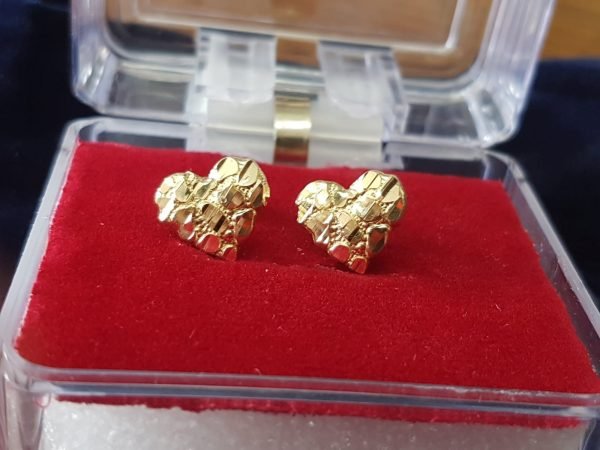 Solid 10 K gold heart nugget earrings - Image 3