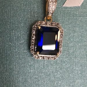 Solid 14 k gold blue sapphire Stone Pendant 5.2 gram.