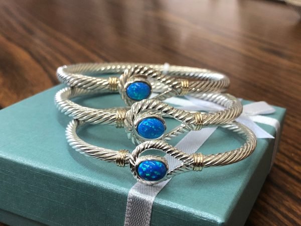 14 k gold wrapped and 925 sterling silver opal bracelet . - Image 3